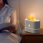 abordables Lumières intelligentes-Lampe LED intelligente simulation de flamme humidificateur à ultrasons diffuseur d&#039;aromathérapie 7 couleurs lumière diffuseur USB filtre gratuit diffuseur d&#039;huile essentielle désodorisant pour