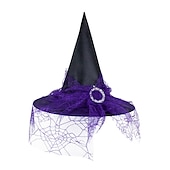 economico Maschera di Halloween &amp; Accessori-cappello da strega di halloween con velo di ragnatela cappello da festa in costume da donna cappello da mago cappello da mago copricapo di halloween cappello da festa cappello di halloween strega