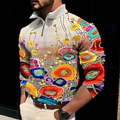 economico Polo stampata da uomo-Per uomo Floreale Stampe astratte POLO Polo con zip Camicia da golf Golf Manica lunga Camicia Colletto alla coreana Esterno Strada Giallo Rosa Blu Viola Verde Cerniera Stampa Abbigliamento Di