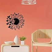 ieftine Scăzut la 30 $-fluture modern floarea soarelui decor de perete metalic copacul vieții artă de perete metalică ornament de pasăre acasă dormitor sufragerie decor fereastră