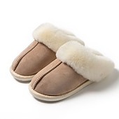 abordables Claquettes et tongs femme-pantoufles confortables doublées de polaire pour femmes avec col en fausse fourrure - chaussures d&#039;intérieur chaudes pour l&#039;hiver en rose et gris