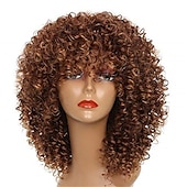 economico Parrucche trendy sintetiche-parrucche afro ricci biondi per donne nere parrucche afro bionde ombre anni &#039;70 per donne parrucche ricci crespi anni &#039;70 biondo mixd marrone