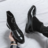 billige Dress Boots-brune ankelstøvletter i imitert skinn og semsket skinn for menn – snøredesign med topp-tå og slitesterk gummisåle for formell og fritidsklær