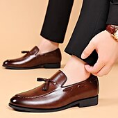 cheap Semi-Formal-Men&#039;s Brown Leather Tassel Loafers – Classic Slip-On Dress Shoes for Business, Weddings, and Formal Events
