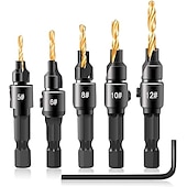 economico Strumenti manuali-Set di 5 punte per trapano svasatore per la lavorazione del legno, con codolo esagonale da 1/4 &quot;per la lavorazione del legno fai da te con una chiave a L # 5 # 6 # 8 # 10 # 12