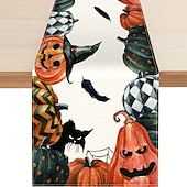 cheap Table Runners-Pumpkin Table Runner Halloween Fall Burlap Tablerunner Farmhouse Indoor Table Autumn Decoration Table Flag Decor For Dining Weddig Party Holiday