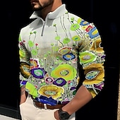 economico Polo stampata da uomo-Per uomo Floreale Stampe astratte POLO Polo con zip Camicia da golf Golf Manica lunga Camicia Colletto alla coreana Esterno Strada Giallo Rosa Blu Viola Verde Cerniera Stampa Abbigliamento Di