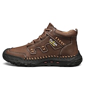 cheap Hiking Boots-Men&#039;s Brown Faux Leather Outdoor Hiking Boots with Handcrafted Stitching, Lace-Up Design, and Non-Slip Sole - Durable and Comfortable Adventure Footwear
