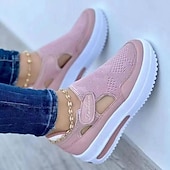 cheap Women's Sneakers-Women's Blue and Pink Breathable Mesh Slip-On Wedge Sneakers with Air Cushion Sole - Perfect for Casual Walks and Everyday Wear