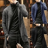 abordables Gilet-Homme Gilet Cardigan Pull d&#039;automne A côtes Tricoter Normal Tricoté Plein Ouvrir le devant Guêtres Moderne contemporain Usage quotidien Sortie Vêtement Tenue Hiver Noir Bleu de minuit M L XL