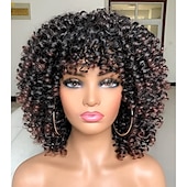 abordables Perruques de qualité supérieure-perruque afro bouclée avec une frange perruques courtes crépus bouclés pour les femmes noires fibre synthétique cheveux doux perruque afro courte bouclée