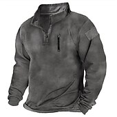 tanie Podstawowe bluzy-Męskie Bluza dresowa Zjechać na pobocze Zielony Niebieski Khaki Szary Czarny Stójka Jednokolorowe Zamek Wyjściowe Zabytkowe Moda miejska Codzienny Zima Jesień i zima Odzież Bluzy z kapturem Bluzy