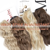 abordables Clip dans les extensions-4pcs clip dans les extensions de cheveux blond miel mélangé brun clair 20 pouces de long extensions de cheveux synthétiques ondulés