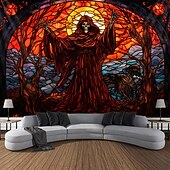 Halloween Death Hanging Tapestry Stained Glass Wall Art Large Tapestry Mural Decor Photograph Backdrop Blanket Curtain Home Bedroom Living Room Decoration Decorations 23