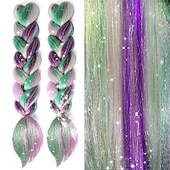 abordables Crocheter les cheveux-2pcs extensions de cheveux pour tresses ombre tressage cheveux ajouter une extension de cheveux clinquant cheveux tressés brillants 24 pouces cheveux tressés pré-étirés ombre 100g résistant à la