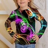 billiga Flickans 3D Vision &amp; Skinande-Flickor 3D 3D Print T-shirt Långärmad 3D-tryck Höst Vinter Aktiv Mode söt stil Barn 3-12 år Utomhus Ledigt Dagligen Normal