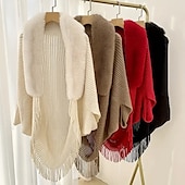 billiga Cape-Sjalar Sjalar till damer Mammas Wraps Omönstrat Håller värmen Långärmad Kaschmir liknande Brudsjalar Med Fjädrar / päls Till Dagligen Höst