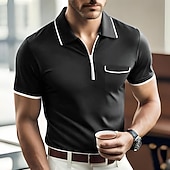 Men's Polo Shirts Zip Polo Casual Holiday Lapel Quarter Zip Short Sleeve Fashion Basic Plain Quarter Zip Summer Regular Fit Black Dark Navy Orange Green Gray Polo Shirts 7