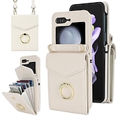 お買い得  サムスン用ケース-電話 ケース 用途 サムスンのギャラクシー Zフリップ6 Z Flip 5 Z Flip 4 Z Flip 3 ウォレットカードケース バンカーリング ストラップ付き 紛失・盗難防止 レトロ風 PC PUレザー