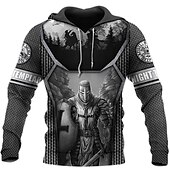 baratos moletons 3d masculinos-Homens Cavaleiros Templários Estampas Abstratas Moletom Moletons Moletom com capuz Manga Longa Moletom com capuz Com Capuz Roupa de rua Impressão 3D Diário Esportes Preto Cinzento Escuro Imprimir