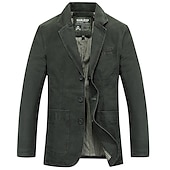 お買い得  メンズクラシックブレザー-メンズジャケット ブレザー スポーツコート 仕事 ビジネス 暖かい 着用可能 フォーマルスタイル 春 秋 無地 アーティスティック/レトロ レギュラー ブラウン ブラック カーキ アーミーグリーン ジャケット