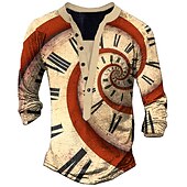 economico Stile etnico-Per uomo Stampe Grafiche Orologio Maglia Henley Maglietta grafica Camicia vintage Manica Lunga Stampa 3D Moda Essenziale Casual All&#039;aperto Vacanza Quotidiano Primavera &amp; Autunno Marrone Scuro Marrone