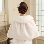 abordables Étole en fourrrure-Cape de mariée en fausse fourrure blanche pour femme, élégante, décontractée, quotidienne, sans manches, en fausse fourrure, avec lacets, pour mariage, printemps