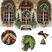 preiswerte Kranz &amp;amp; Girlande-Weihnachtskranz Boho-Kranz, 17,7&#039;&#039; künstlicher goldener Glockenkranz, Weihnachtsbaum-Haustür-Hängegirlande, handgefertigter Kiefernring-Weinrebenkranz, Feier-Weihnachtsdekoration