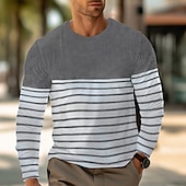 cheap Basic T shirts-Men&#039;s T Shirt Tee Top Long Sleeve Crew Neck Summer Stripes Fashion Designer Basic Vacation Street Going out Wine Black Dark Blue Top Tee for Men