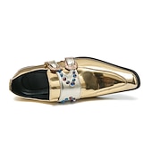 billige Semi-formell-herresko i rosa metallisk spenne – mote loafers med rhinestone-detaljer for fest- og sceneklær