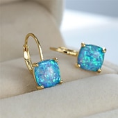 tanie Kolczyki-Damskie Kolczyki Klasyczny Cenny Moda Nowoczesne Kolczyki Biżuteria Złoty Kwadratowy Biały Opal / Złoty kwadratowy czerwony i zielony opal / Złoty Kwadratowy Niebieski Opal Na Impreza Święta 1 para