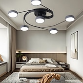 cheap Dimmable Ceiling Lights-Modern Semi Flush Mount Ceiling Light Circular Acrylic 4/6 Heads LED Ceiling Lamp Nordic Grey Sputnik Light Fixture with Wood Decoration for Living Room Dining Room Bedroom 110-240V