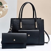 cheap Bag Sets-Women&#039;s Green Faux Leather Handbag and Wallet Set – Elegant Structured Tote with Gold Accents for Office, Shopping, and Casual Outings