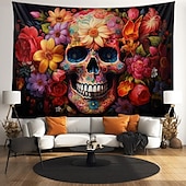 tanie halloweenowe gobeliny ścienne-Halloween Szkielet Dnia Zmarłych Wiszący Gobelin Sztuka Ścienna Duży Gobelin Mural Dekoracja Fotograficzna Tło Koc Zasłona Dekoracje do Sypialni i Salonu
