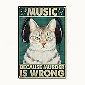 cheap Metal Tin Sign-1pc Retro Metal Tin Sign Cute Cat Tin Sign Vintage Kitchen Signs Wall Decor, Painting Wall Hanging for Home Decor Wall Art Metal Tin Sign 20x30cm/8&#039;&#039;x12&#039;&#039;