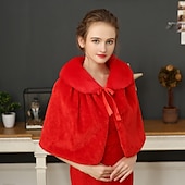 abordables Étole en fourrrure-Cape de mariée en fausse fourrure blanche pour femme, élégante, décontractée, quotidienne, sans manches, en fausse fourrure, avec lacets, pour mariage, printemps