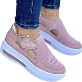 cheap Women's Sneakers-Women's Blue and Pink Breathable Mesh Slip-On Wedge Sneakers with Air Cushion Sole - Perfect for Casual Walks and Everyday Wear