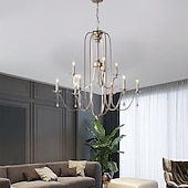 economico Lampadari-lampadario per sala da pranzo stile candela 6/9/12 teste moderna illuminazione a sospensione in fattoria, lampada a sospensione a soffitto a candela spazzolata a 9 luci per soggiorno camera da letto