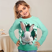 billiga Flickans 3D-djur-Flickor 3D Tecknat Kanin T-shirt Långärmad 3D-tryck Sommar Höst Aktiv Mode söt stil Polyester Barn 3-12 år Utomhus Ledigt Dagligen Normal