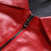 preiswerte Kunstlederjacke-Herren Kunstlederjacke übergangsjacke Bikerjacke Rote Lederjacke Party Alltagstauglich Thermowarm Winddicht Kunstpelzbesatz Herbst Einfarbig Punk Mode Revers Regulär Kunstleder Schlank Schwarz Rote