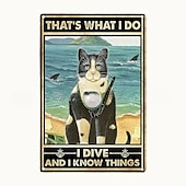 cheap Metal Tin Sign-1pc Retro Metal Tin Sign Cute Cat Tin Sign Vintage Kitchen Signs Wall Decor, Painting Wall Hanging for Home Decor Wall Art Metal Tin Sign 20x30cm/8&#039;&#039;x12&#039;&#039;