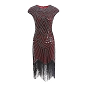 levne Party šaty-Dámské Flitry Třásně Flitrové šaty Midi šaty Elegantní Geometrický Výstřih ke krku Krátký rukáv Párty Dovolená Jaro Podzim Stříbrná Černá