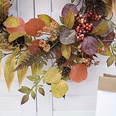 billige Halloween innendørs-22tommer Høst Kunstig Plante LED Lys Krans Hjem Høytid Utendørs Hage Fest Frontdør Vegg Dekorasjon Halloween