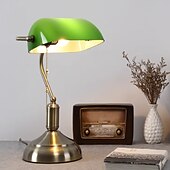 cheap Bedside Lamp-Green Glass Bankers Desk Lamp Antique Desk Lamps with Brass Base, Traditional Library Lamp with Pull Chain, E26 Base, Vintage Desk Lamp for Office, Study Room 110-240V