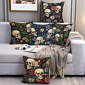 economico Camera di Halloween-federa per cuscino bifacciale 1 pz. federa per cuscino quadrato decorativo morbido con fiore di scheletro per camera da letto, soggiorno, divano, sedia, decorazioni