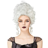preiswerte Historische Perücken-klassische 18. Jahrhundert Barock Marie Antoinette Perücke Damen Erwachsene Karneval Cosplay Zubehör Silber