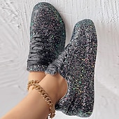 economico Sneakers da donna-sneakers da donna con plateau e glitter argento - scarpe casual con lacci scintillanti per feste e street style
