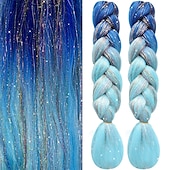 abordables Crocheter les cheveux-2pcs extensions de cheveux pour tresses ombre tressage cheveux ajouter une extension de cheveux clinquant cheveux tressés brillants 24 pouces cheveux tressés pré-étirés ombre 100g résistant à la