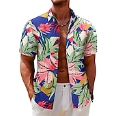 ieftine imprimare florală-Bărbați Floral Flori tropicale Cămașă Cămașă hawaiană Cămașă Aloha Mânecă scurtă Cămașă Răsfrânt Modă Designer Casual În aer liber Stradă Casual Negru Galben Roșu-aprins S M L