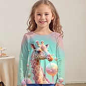 tanie 3D zwierzęta dziewczynki-Dla dziewczynek 3D Graficzny Zwierzę Żyrafa Podkoszulek T-shirt Długi rękaw Druk 3D Lato Jesień Aktywny Moda Śłodkie Dzieci 3-12 lat Na zewnątrz Codzienny Regularny